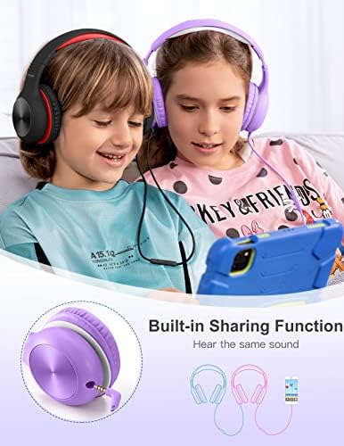 Premium Kids Over-Ear Headphones with Built-In Microphone – Safe Volume Control, Lightweight Dark Green Design for Online Learning & Travel, HD Sound Quality, Collaborative Audio Sharing Feature for Enhanced Learning Experiences