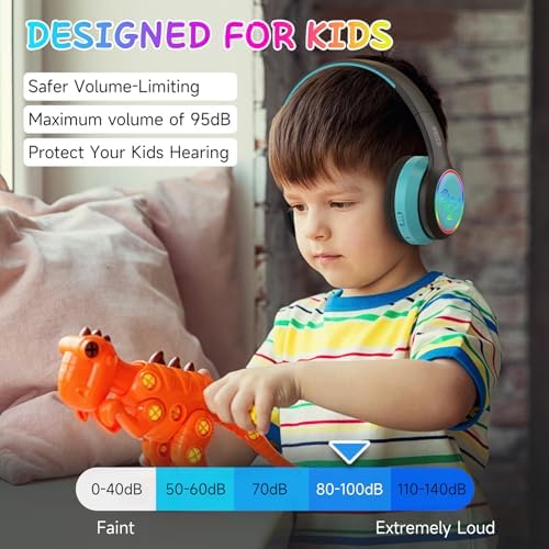IFECCO Wireless Kids Bluetooth Cat Ear Headphones – Fun Light-Up Design with Volume Limiting Feature, Built-in Microphone, and Foldable Portability for Travel and Learning – Ultimate Gift for Young Music Enthusiasts