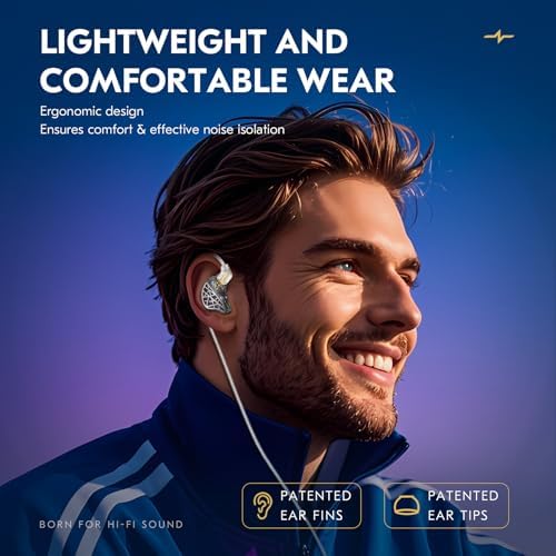 CCZ NC02 Wired In-Ear Monitor Earbuds – Premium Audio Experience with 10 mm Dynamic Drivers, Enhanced Deep Bass for Gamers and Musicians, Lightweight Ergonomic Fit, Tangle-Resistant Cable, Noise-Canceling Technology for Unmatched Clarity (Black, No Microphone)