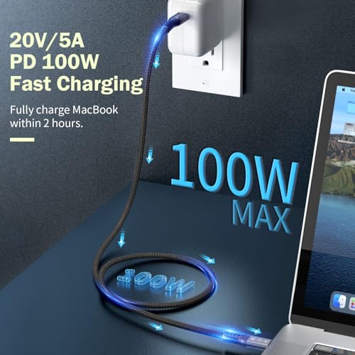 USB-C 4FT 40Gbps Braided Cable – 90 Degree, 8K Display, 100W Charging, Compatible with Thunderbolt 4/3 USB4/3, MacBook Pro, External SSD, eGPU – Enhanced Compatibility and Speed