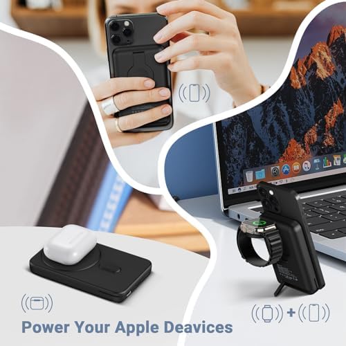 DDUAN 10000 m Ah Mag-Safe Wireless Power Bank – Dual Charging Solution for i Phone 15/14/13/12 & All Apple Watch Series with USB-C Cable – Sleek Portable Design for On-the-Go Convenience and Fast Charging Performance