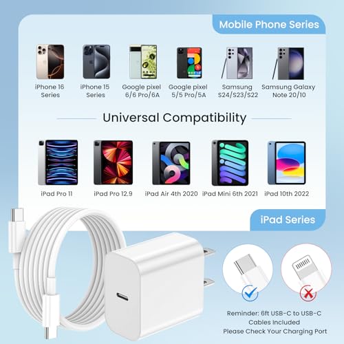 Rapid Charge i Phone 16 & 15 Accessory Set – 3-Pack 20 W USB-C Charger Blocks with 6 FT Type C Cables for Ultimate Efficiency and Compatibility – Perfect for i Phone 16/15, Plus, Pro, and Pro Max Models – Enhanced Durability and Flexibility for On-the-Go Charging