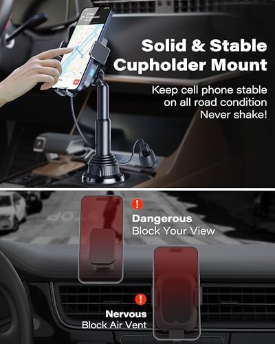 Revolutionary Auto-Clamping Wireless Car Charger with Robust Cup Holder Mount – 15 W Fast Charging for i Phone 11-16 Pro Max & Samsung S20-S24 Ultra, Universal Fit for Pixel 4-8 Pro – Maximize Safety and Convenience While Driving