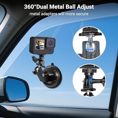 Premium Heavy-Duty Suction Cup Mount for Go Pro Hero 13 & 12 | Versatile Quick Release Action Camera Holder for DJI Osmo Action 5 Pro & Insta360 X5 | Unmatched Stability for Adventure Filming & Road Trips | Secure Car and Surface Attachment for Ultimate Performance | Ideal for Extreme Sports & Everyday Use