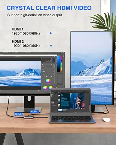 TOTU 4-in-1 USB C Hub: Dual HDMI Adapter for Stunning 4 K Video | 100 W Power Delivery & USB 3.0 Data Transfer | Ideal Docking Station for Mac Book Air, Pro, Dell & Chromebook | Elevate Your Productivity with Enhanced Compatibility and Speed
