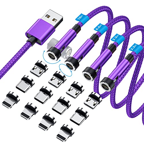 Revolutionize Your Charging with the 540° Magnetic Rotation Cable – 3 in 1 Fast Charger for i Phone, Micro USB & Type C – 4-Pack (3 ft, 3 ft, 6 ft, 10 ft) – Superior Data Transfer & Ultimate Compatibility for Effortless Power Anywhere