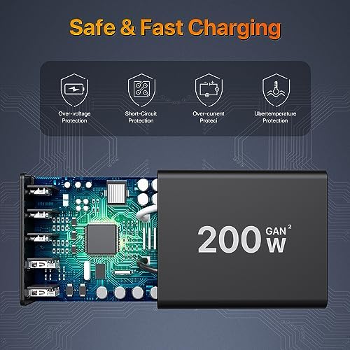 Power Up Your Productivity with the Ultimate 210 W USB-C Fast Charging Hub: Versatile 8-Port Ga N Charging Station with PD 65 W Adapter for Seamless Compatibility Across Mac Book, Dell Laptops, i Phone 16/15, and Galaxy S22/S23 – Your Essential Power Solution for Home and Office Efficiency