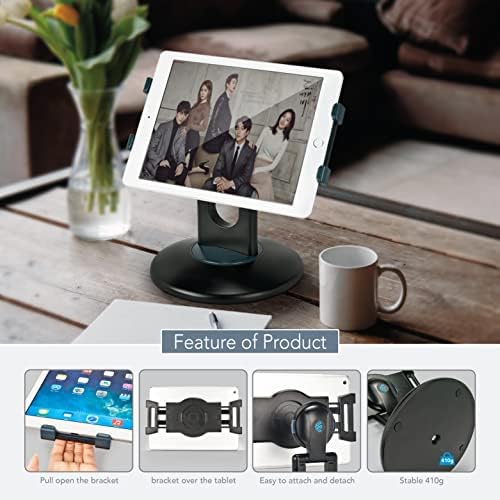 Versatile EHO 360° Rotating Tablet Stand – Universal Clamp Holder for i Pad, Microsoft Surface & More (6″-13″) – Optimal Stability for Retail Kiosks & Business Presentations – Sleek White Design for Enhanced Engagement and Space Optimization
