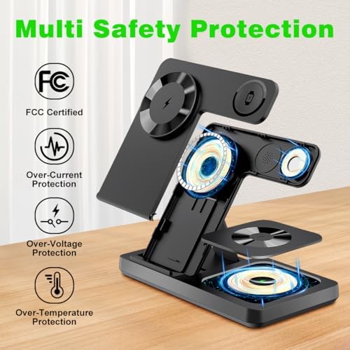Revolutionary 3-in-1 Magnetic Wireless Charging Station for Mag Safe i Phone 12-16 Series, Effortless Charging Hub for Apple Watch (Series 2-10, Ultra, SE) & Air Pods (3, 2, Pro) – Rapid Charge Technology, Space-Saving Design, Ultimate Device Compatibility and Durability