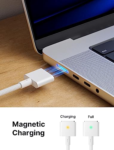 JSAUX 140 W USB-C Magnetic 3-in-1 Charging Cable – 10 FT Durable Nylon Braided Design for Mac Book Air & Pro (2023/2022 M2, 2023 M3/2021 M1) – Rapid Power Delivery & Hassle-Free Connectivity for Home, Office, and Travel Use