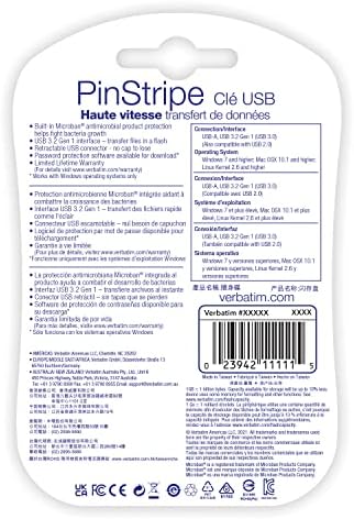 Verbatim 32 GB Pinstripe USB 3.2 Gen 1 Flash Drive – 10 Pack of Sleek Black Retractable Thumb Drives for Fast Data Transfer, Perfect for Home, Office, and Travel – Reliable Portable Storage Solution with Wide Device Compatibility
