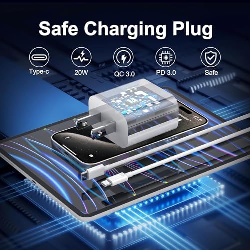 Rapid USB-C Fast Charger for i Pad Models – 20 W PD Wall Adapter with 6 FT Cable for Efficient Charging of i Pad Pro, Air, and Mini – MFi Certified, Compact Design for Travel, Enhanced Compatibility and Safety Features