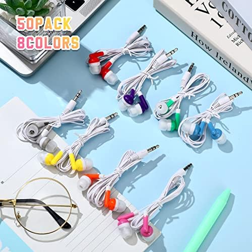 Bulk 50 Pack Colorful Kids Earbuds – Premium Stereo Wired Headphones for Classrooms, Perfect for Libraries and Learning Environments, Featuring 3.5 mm Audio Jack for Versatile Compatibility, Comfort-Focused Design and High-Quality Sound for Students and Adults