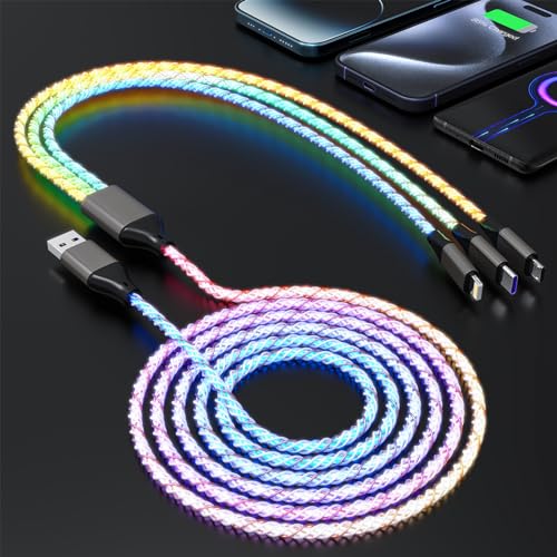 Illuminate Your Charging Experience with the 6 FT LED Light Up Flowing i Phone Charger – MFi Certified Lightning Cable for Fast Charging and Data Sync – Compatible with All Apple Devices Including i Phone 14/13/12/Pro/11/X/XS/XR/8/7/6/5 S/SE and i Pad – Stylish Glowing Indicator for Low-Light Visibility and Enhanced Durability