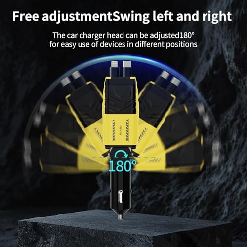 Ultimate 4-in-1 Retractable Car Charger – 69 W USB-C Adapter with Dual Ports, Shock Absorption Technology for i Phone 16 and More, Travel-Ready Power Solution with 31.5-inch Tangle-Free Cables, Essential Road Trip Accessory for Multi-Device Charging