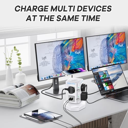 Revolutionize Your Charging Setup with ODOM’s 15 W Wireless Charging Power Strip Tower – 10 AC Outlets, 4 USB Ports, 1800 J Surge Protection, and 6 Ft Retractable Cord for Ultimate Home Office Efficiency and Device Safety