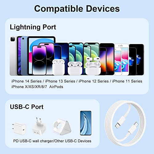 Dual Pack 10 ft USB C to Lightning Charger Cables – Apple MFi Certified for i Phone 14, 13, 12, 11 Pro/Max/Mini & SE – Fast Charging & Data Transfer with Durable Reinforced Design – Perfect for Home, Office & On-the-Go Use