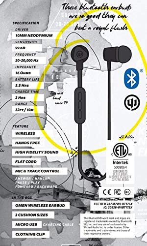 Wicked Audio Omen Wireless Bluetooth Earbuds – Premium Noise-Isolating In-Ear Headphones with Built-In Microphone and Track Control – Ideal for Commuting, Exercising, and Home Use – Lightweight, Ergonomic Design for Ultimate Comfort – Enhanced Connectivity and Sound Quality in Sleek Black Finish
