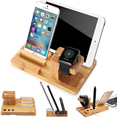 Eco-Friendly Bamboo Multi-Device Charging Dock Station – Stylish i Phone, i Watch, and i Pad Holder for Efficient Power Management and Clutter-Free Desktops – Universal Compatibility with i Phone 16-11 Pro Max and i Pad Mini/Air/Pro 2-3 Models – Premium Sustainable Design for Modern Workspaces