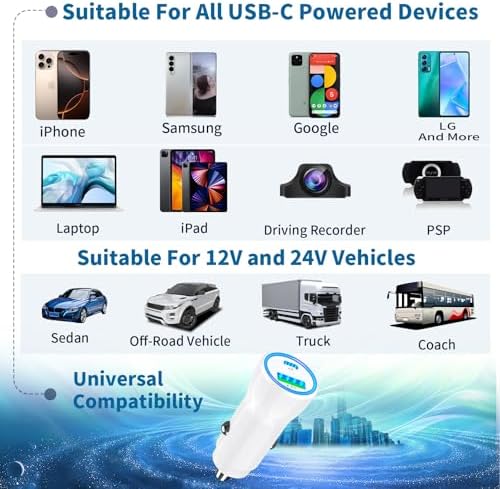 Rombica 105 W MFi Certified Dual USB-C & USB-A Fast Car Charger for i Phone 16 Pro Max – Ultimate Portable Power Solution with 6 FT Coiled Type-C Cable for Rapid Charging on the Go, Perfect for Road Trips and Daily Commuting