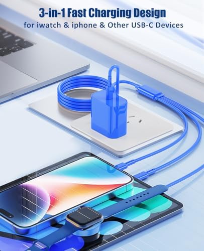 Ultimate 3-in-1 Fast Charging Cable for Apple Devices – 20 W USB-C Charger with 6 FT Length for Seamless Compatibility with Apple Watch Ultra2/SE/10/9/8/7/6/5/4/3 & i Phone 15/16 Pro Max/14/13/12/11 – Elegant White Design for Effortless Organization and Rapid Charging Efficiency