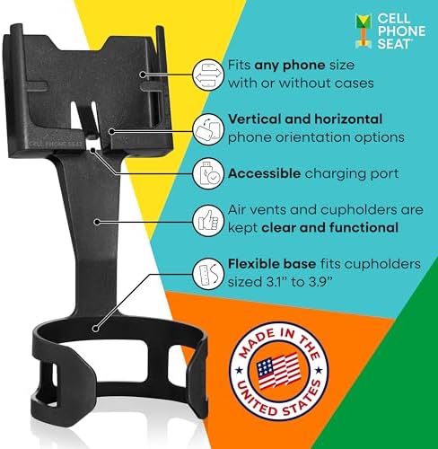 Universal Cup Holder Phone Mount for Cars & Trucks – Hands-Free Convenience, Fits All Phone Sizes & Cases, Made in USA, 2-Pack Black – Ideal for Navigation and Charging Access