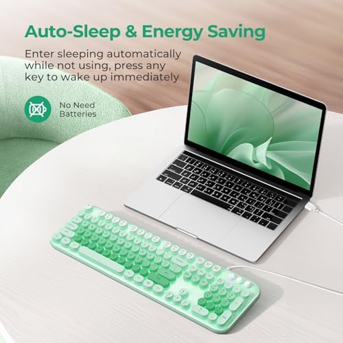 Retro-Inspired Full Size Typewriter Keyboard with Number Pad – Wired USB Keyboards for Windows 7, 8, 10, 11 | Enhance Your Typing Experience with Classic Charm and Modern Efficiency | Perfect for Home and Office Use