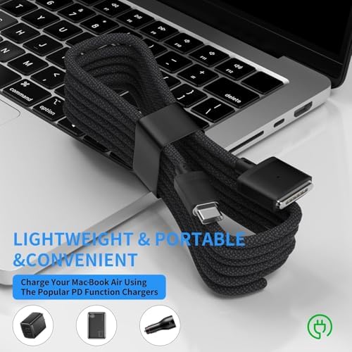 High-Performance 140 W USB-C to Mag Safe 3 Charging Cable – 6.6 Ft Nylon Braided for 2024 Mac Book Pro & Air Models – Rapid Power & 20 GB Data Transfer Adapter Included – Ultimate Flexibility & Durability for Professionals & Students