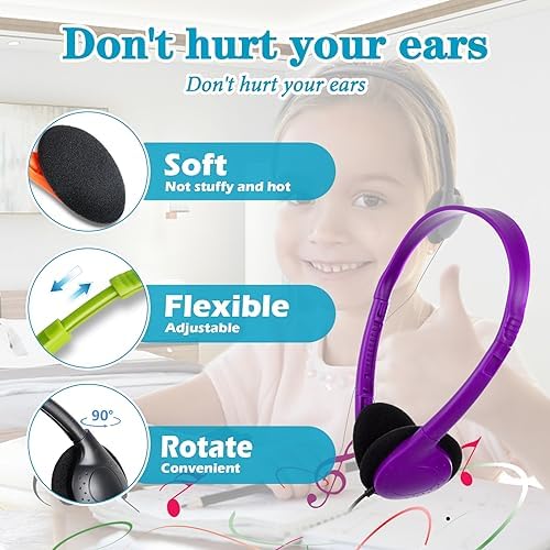 Bulk 30-Pack Student Headphones for Classrooms – Lightweight, Durable Earphones with Enhanced Audio Quality, Perfect for Educational Engagement and Group Learning Activities, Ideal for Kids and Young Learners