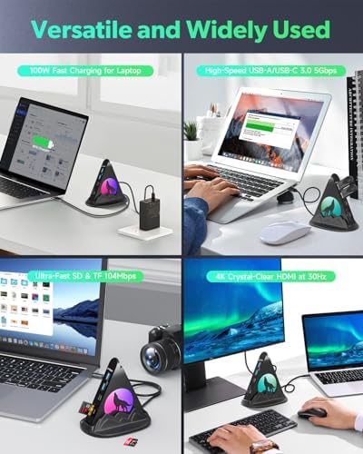 Experience Unmatched Connectivity with the 8-in-1 USB C Hub Multiport Adapter – 4 K HDMI Output, 100 W Power Delivery, and Vibrant RGB Lighting for Mac Book, Surface & i Mac – Effortless File Transfers with USB-A 3.0, USB-C, and SD Card Reader – Your Go-To Accessory for Enhanced Productivity and Seamless Device Integration