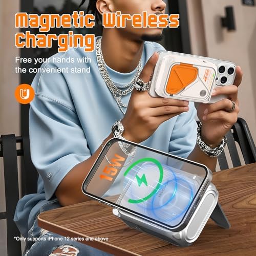Compact Magnetic Power Bank – P05 Portable Charger with 10000 m Ah Capacity for Fast Wireless Charging, Built-in Cable & Foldable Plug – Perfect Travel Companion for i Phone, Samsung & Android Devices