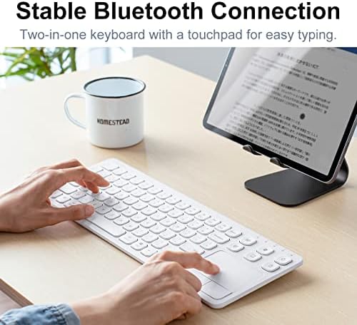 Transform Your Workspace with the SANWA Multi-Device Bluetooth Keyboard & Touchpad – Rechargeable Wireless Keypad for Seamless Mac, Windows & Tablet Use, Sleek White Design for Modern Professionals and Students, Effortless Navigation and Enhanced Efficiency