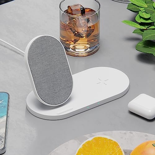 Novo Dual Wireless Charging Dock Station | Chic Linen Fabric Design | 15 W Fast Charge for i Phone 16/15/14/13/12/X & Samsung S23/S22/S21 | Seamless Device Compatibility & Space-Saving Elegance for Modern Workspaces