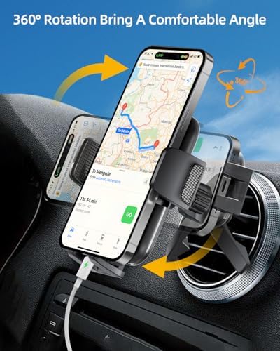 Universal Air Vent Phone Mount for Car – Hands-Free Cellphone Holder with Deep Wide Clamp for Thick Cases – Ideal for Mercedes Benz, Toyota RAV4 & More – Effortless Installation & Adjustable Viewing Angles for Safe Navigation and Calls – Durable Design for Daily Use and Enhanced Driving Experience
