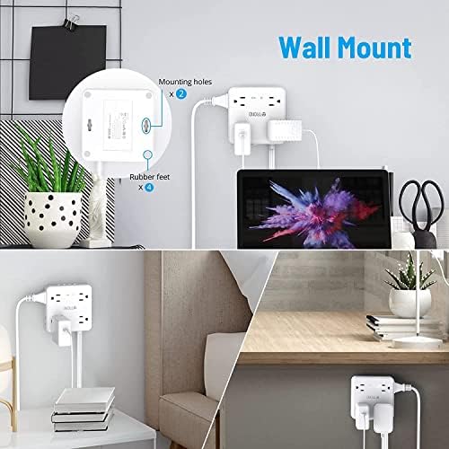 TROND 360° Rotating Plug Power Strip with 5 FT Flat Cord – 4 AC Outlets & 4 USB Ports (2 USB-C) – Wall Mount Surge Protector with 1440 Joules Safety Rating – Ultimate Travel & Home Charging Solution for Electronics and Devices