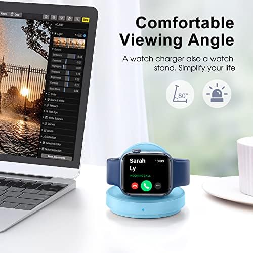 Sleek Sky Blue Portable Magnetic Charging Dock for Apple Watch – Fast Wireless Charger with Nightstand Mode, Compatible with Series 10, 9, 8, 7, SE, 6, 5, 4, 3, 2, Ultra 2 – Travel-Friendly Design with Premium Charging Cable for Effortless Power and Style