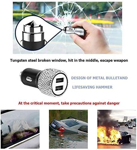 Chic Rhinestone Dual USB Car Charger & 3-in-1 Braided Charging Cable Set – Stylish Bling Accessories for Fast Charging & Enhanced Compatibility – Perfect for Women’s Vehicles in Silver