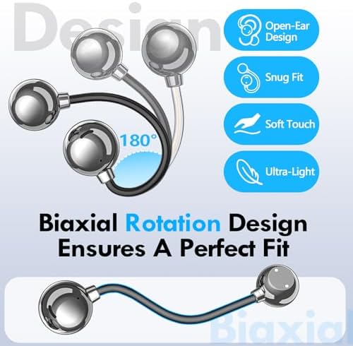 Kurdene Adjustable Fit Open Ear Wireless Bluetooth Earbuds – Sweatproof Sports Headphones with Long Battery Life and Digital Battery Indicator for Optimal Sound Clarity – Perfect for Active Lifestyles and Outdoor Adventures – Sleek Black Design