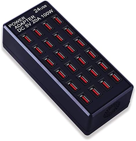 High-Performance 24-Port USB Charging Station – 100 W Fast Charger for Hotels, Schools & Retail Spaces – Multi-Device Compatibility with Enhanced Safety Features for Effortless Power Management