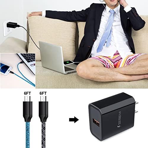 Ultra-Fast 18 W QC3.0 Wall Charger for Android Devices – Rapid Charging Adapter with 6 FT Micro USB Cable, Ideal for Samsung Galaxy, Fire Tablets, PS4, Xbox, and More – Dual Pack for Maximum Efficiency and Compatibility – Lightweight Travel Companion for Everyday Use