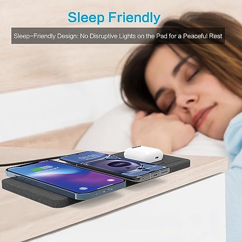 Zeal Sound Ultra-Slim Triple Wireless Charging Hub – Fast, Elegant PU Leather Charger Pad for Smartphones, Air Pods & Qi-Compatible Devices – Non-Slip Design with AC Adapter for Home & Office Efficiency