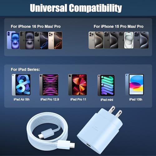 High-Speed 30 W USB C Fast Charger for i Phone 15 & 16 Pro Max with 6 FT Cable – Ultimate Compatibility for i Pad and Samsung Galaxy S24 – Compact, Reliable Power Block with Advanced Safety Features for On-the-Go Charging