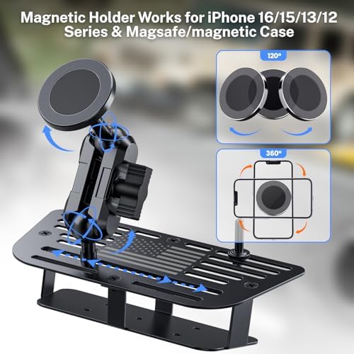 Stainless Steel Phone Mount for 2018-2023 Wrangler JL (NOT 4xe)&2020-2023 Gladiator Magnetic&Clamp Dual Heads All-Metal Shakeproof Original America Flag Design OEM Screws Dash Mount Install – Enhanced Compatibility and Speed