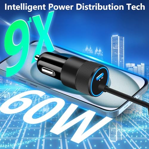 Rombica 105 W MFi Certified Dual USB-C & USB-A Fast Car Charger for i Phone 16 Pro Max – Ultimate Portable Power Solution with 6 FT Coiled Type-C Cable for Rapid Charging on the Go, Perfect for Road Trips and Daily Commuting