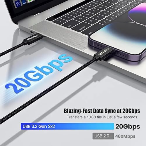 High-Performance 140 W USB-C to Mag Safe 3 Charging Cable – 6.6 Ft Nylon Braided for 2024 Mac Book Pro & Air Models – Rapid Power & 20 GB Data Transfer Adapter Included – Ultimate Flexibility & Durability for Professionals & Students