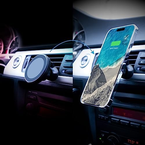 Magnetic Car Dock for i Phone Fast Wireless Charging – 15 W Neodymium Magnet Holder with USB Car Charger & Air Vent Adapter – Compatible with i Phone 15/14/13/12 and More – Secure, Convenient, and Durable Charging Solution for Your Vehicle