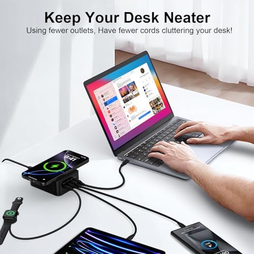 60 W Multi-Port USB Charging Station with 15 W Wireless Charger – Fast Charging Hub for Samsung Galaxy S25 Ultra, i Phone 16, and Google Pixel 9 Pro – Compact Travel Wall Adapter for Ultimate Device Compatibility and Efficiency