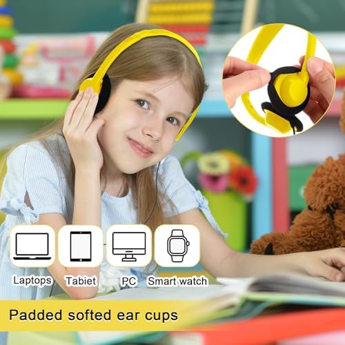 Yunsailing 30-Pack Classroom Headphones – Lightweight & Durable On-Ear Headsets with 3.5 mm Jack for Engaging Learning – Cheerful Light Yellow Color for Students and Teachers in Educational Settings