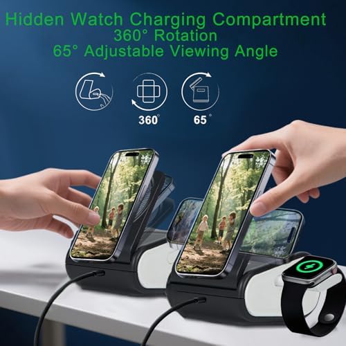Revolutionary 4-in-1 Foldable Wireless Charging Station – Versatile Travel Magnetic Charger Stand with Adjustable Night Light for i Phone 16/15/14/13/12, Apple Watch, and Air Pods – Sleek Black Design (Adapter Not Included) – Ultimate Compatibility and Fast Charging Solutions for Tidy, Efficient Tech Spaces.