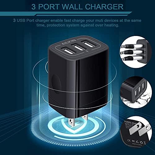 High-Speed 3-Pack Multi-Port Wall Charger – 3.1 A USB Adapter for i Phone 15/14/13/12/11 Pro Max, Samsung Note 20/S22/S21/S20, Kindle Fire – Fast, Safe, and Universal Charging Solution for All USB Devices